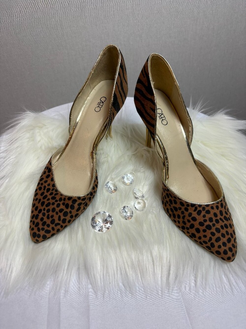CATO Animal Print Pointed Toe Heels, Gold Stiletto, Pre-Owned